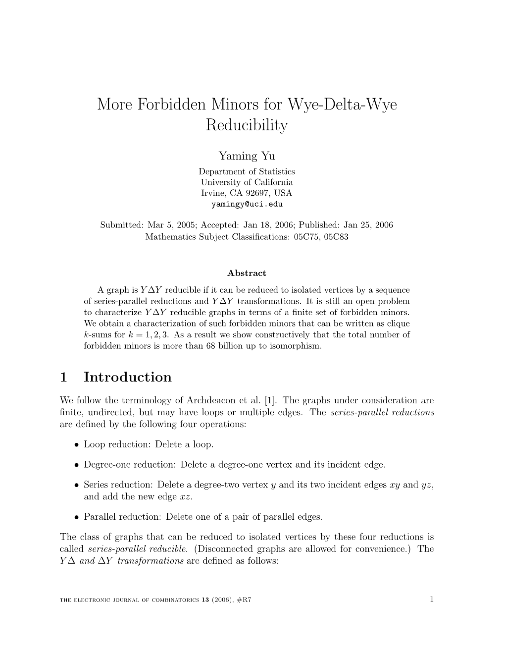 Forbidden Minors for Wye-Delta-Wye Reducibility