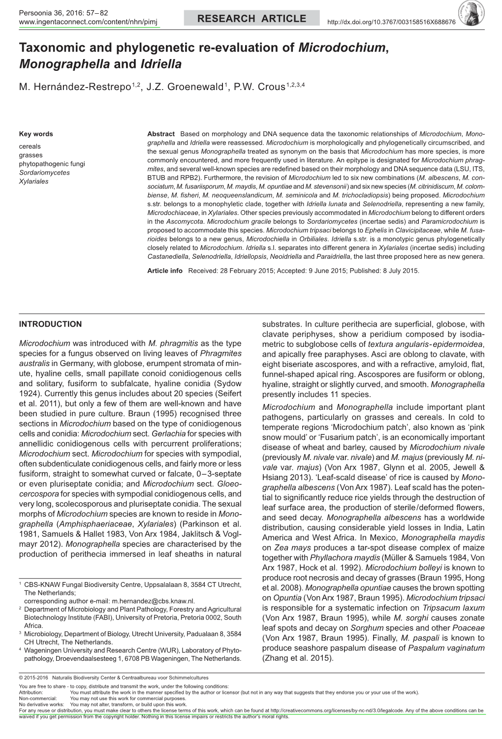 <I>Microdochium, Monographella</I>