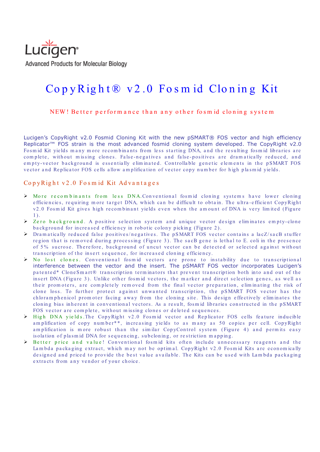 Copyright® V2.0 Fosmid Cloning Kit