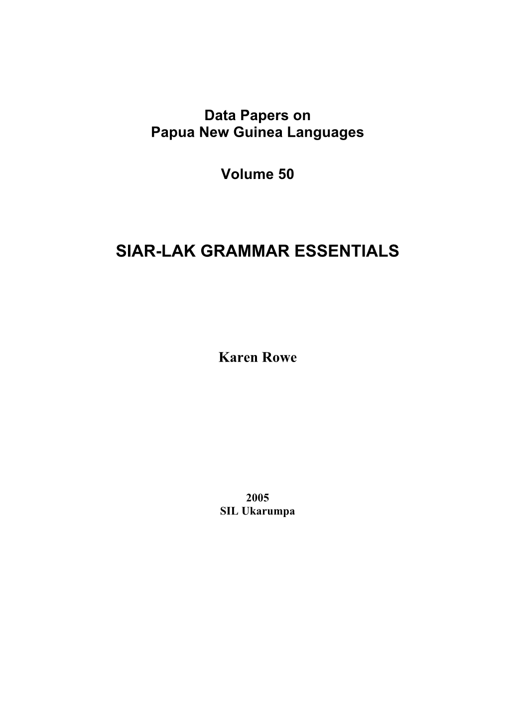 Siar-Lak Grammar Essentials