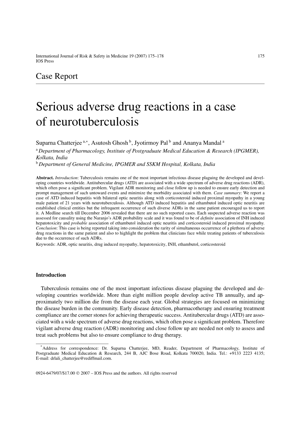 Serious Adverse Drug Reactions in a Case of Neurotuberculosis