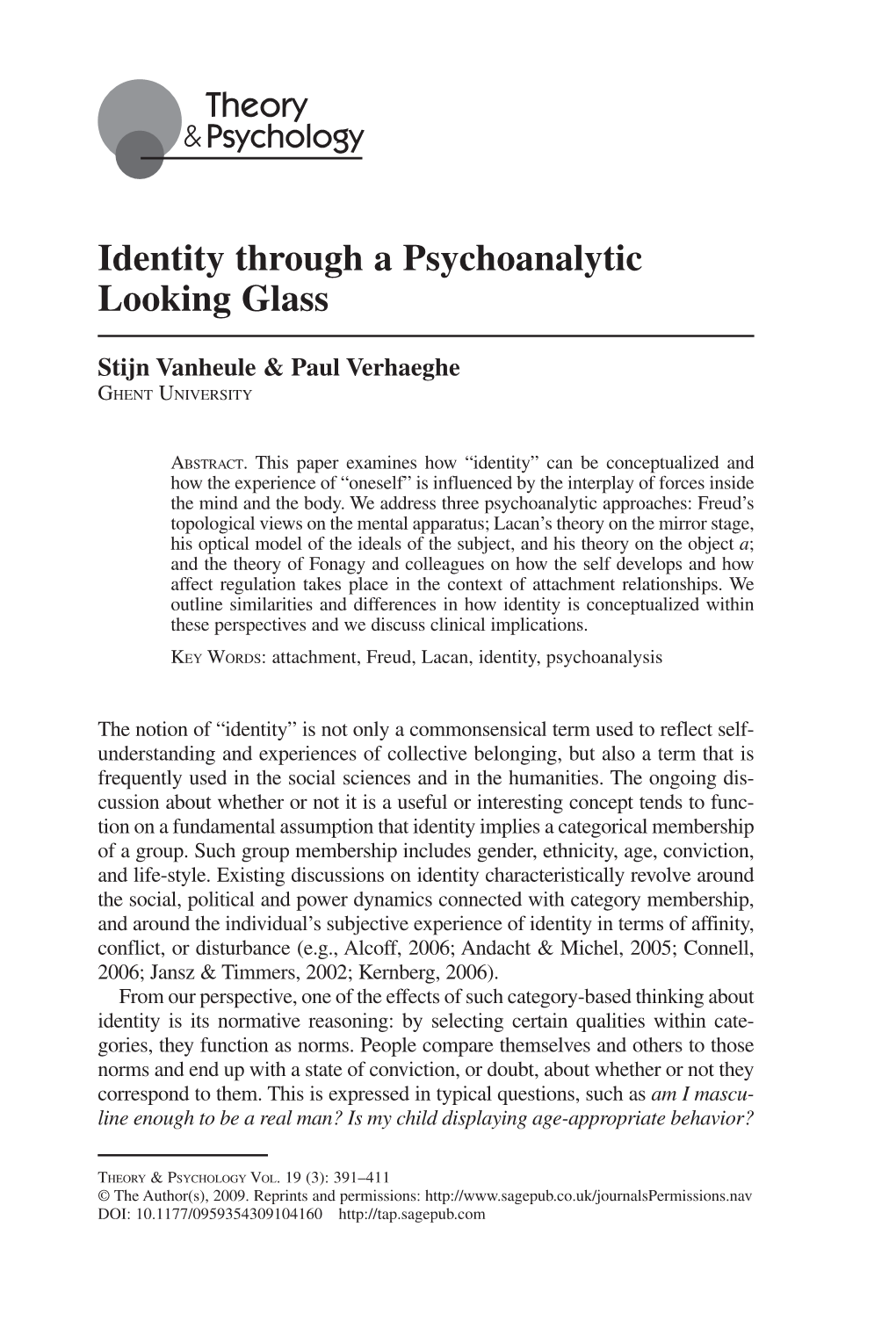 Identity Through a Psychoanalytic Looking Glass