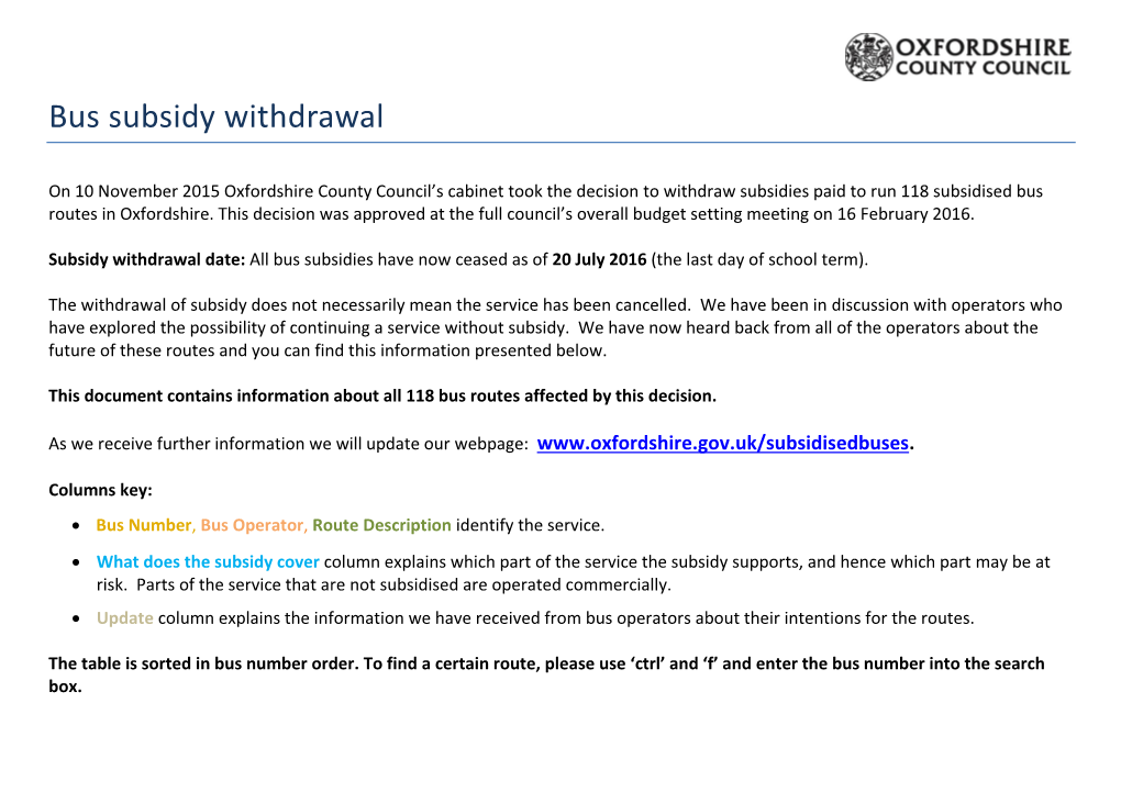 Bus Subsidy Withdrawal