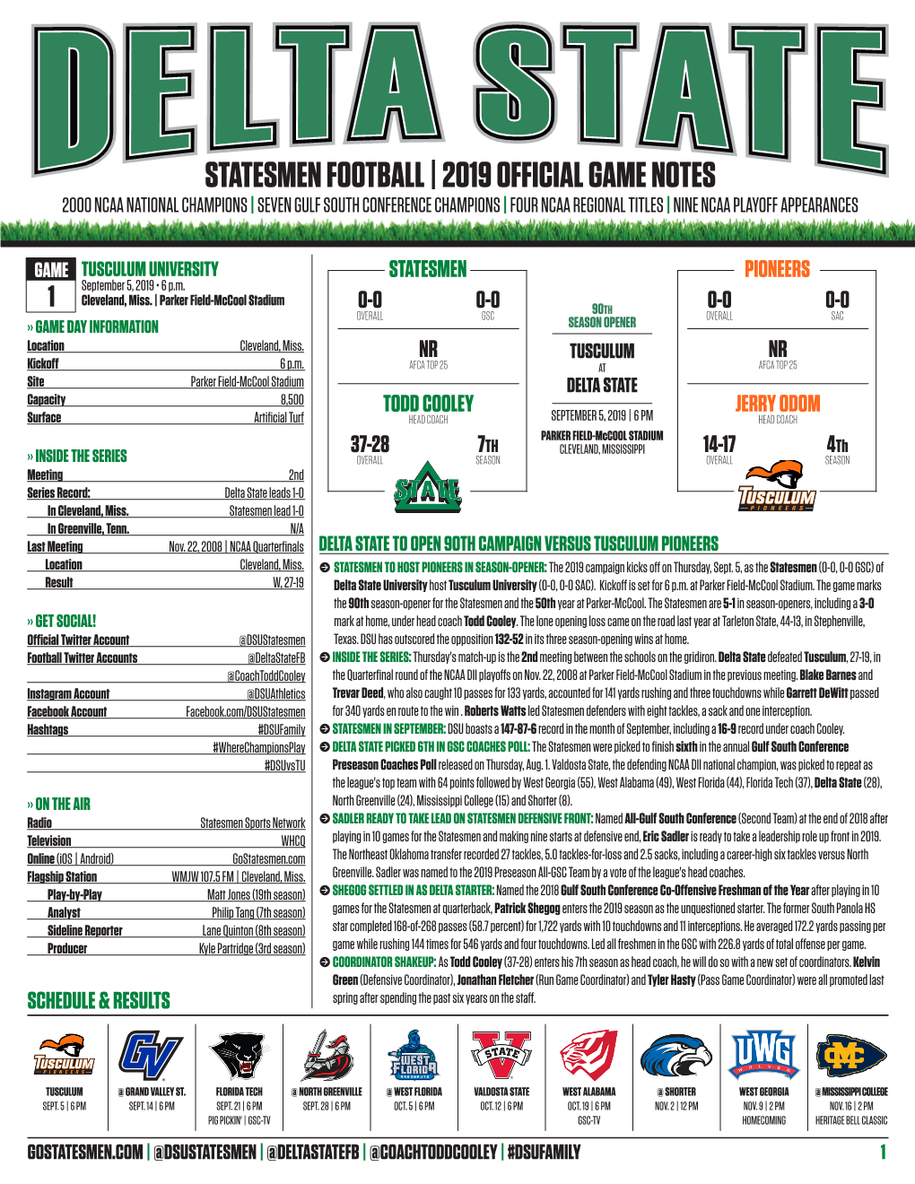 Statesmen Football | 2019 Official Game Notes