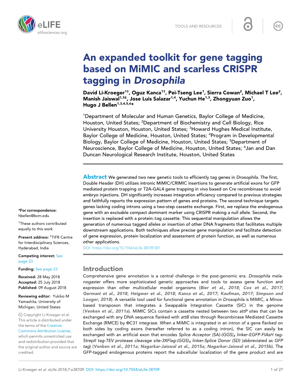 An Expanded Toolkit for Gene Tagging Based on Mimic and Scarless