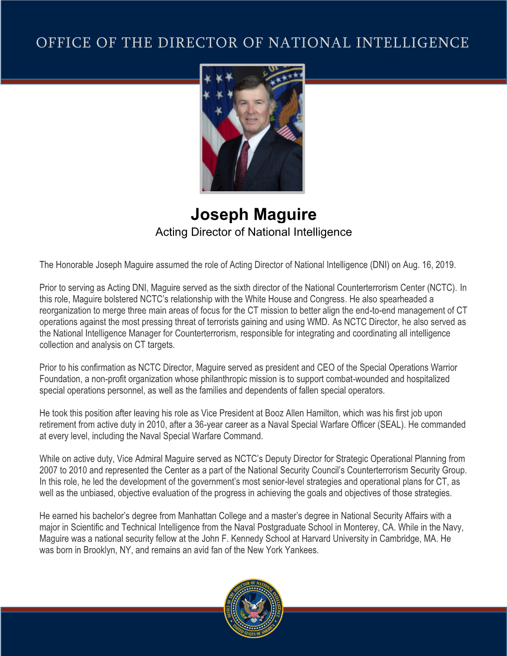 Joseph Maguire Acting Director of National Intelligence
