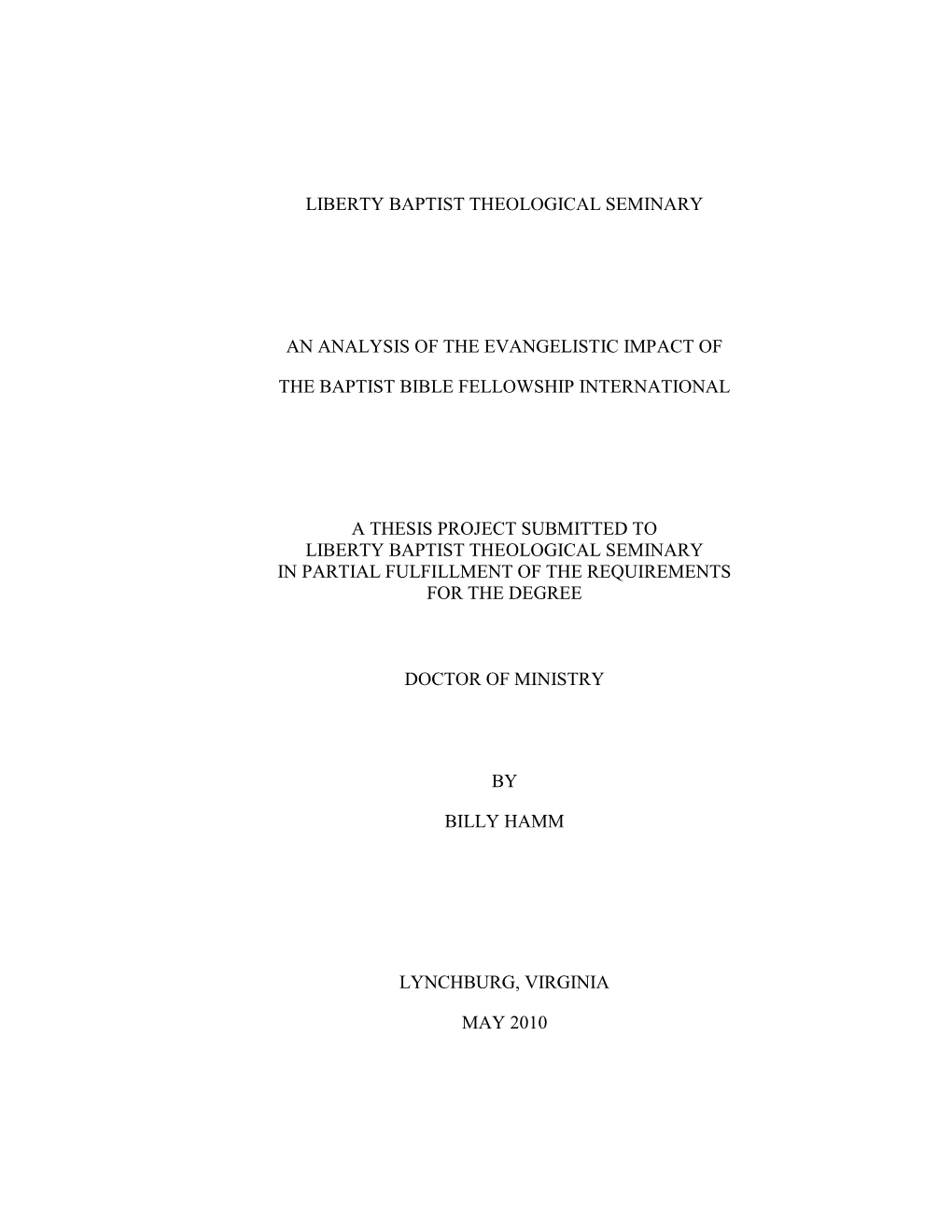 An Analysis of the Evangelistic Impact of the Baptist Bible Fellowship International