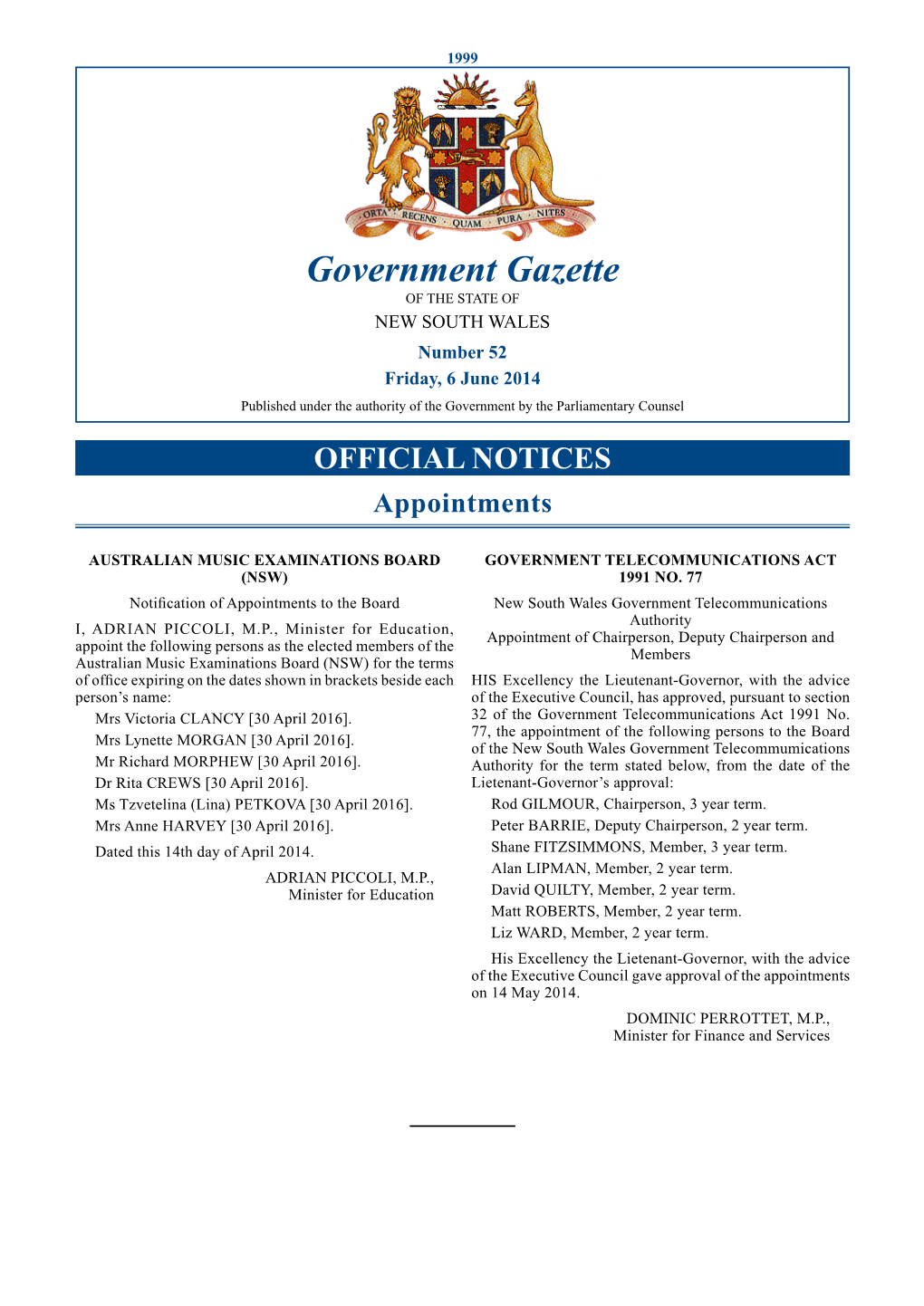 Government Gazette No 52 of 6 June 2014