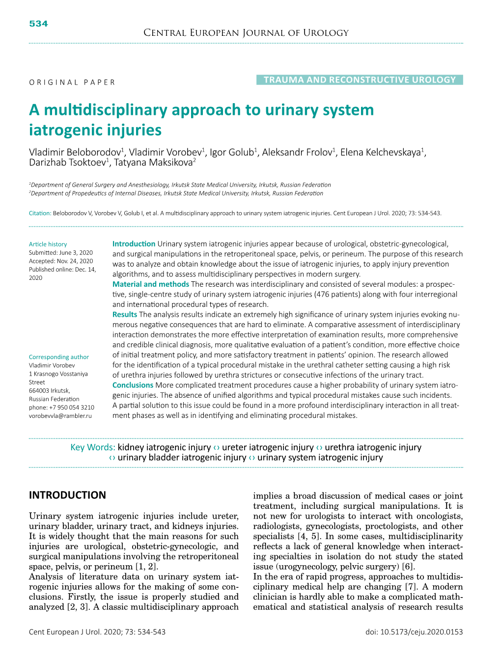 A Multidisciplinary Approach to Urinary System Iatrogenic Injuries