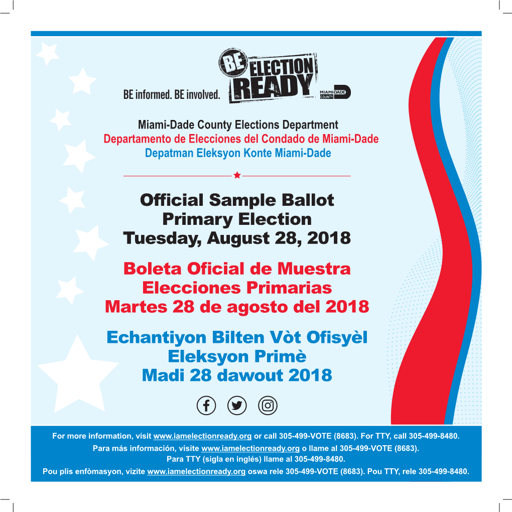 Official Sample Ballot Primary Election Tuesday, August 28, 2018