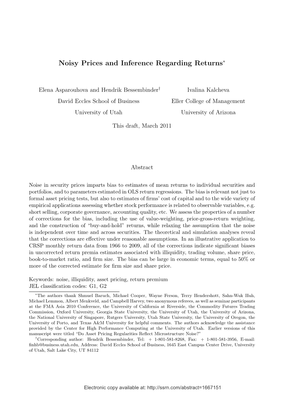 Noisy Prices and Inference Regarding Returns∗