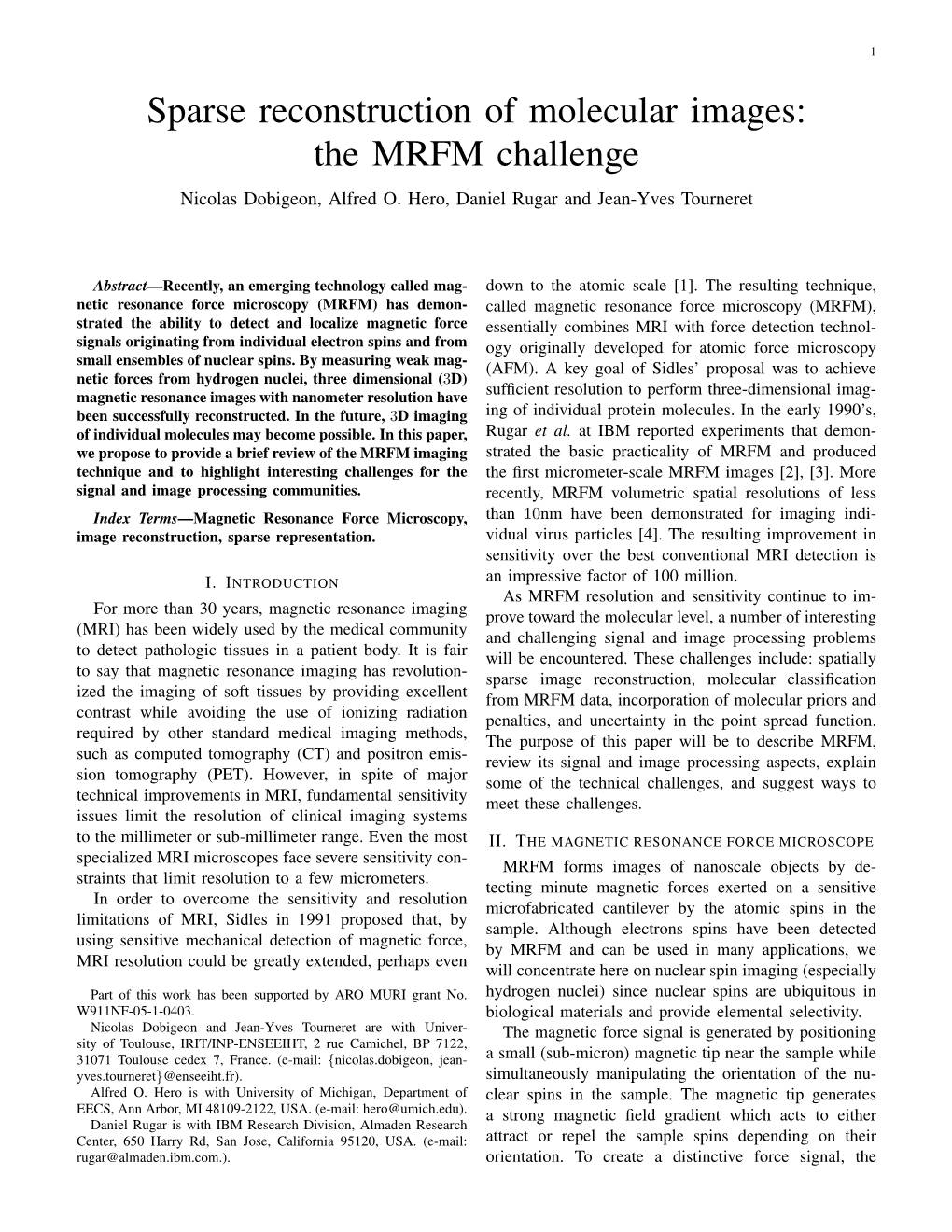 Sparse Reconstruction of Molecular Images: the MRFM Challenge Nicolas Dobigeon, Alfred O