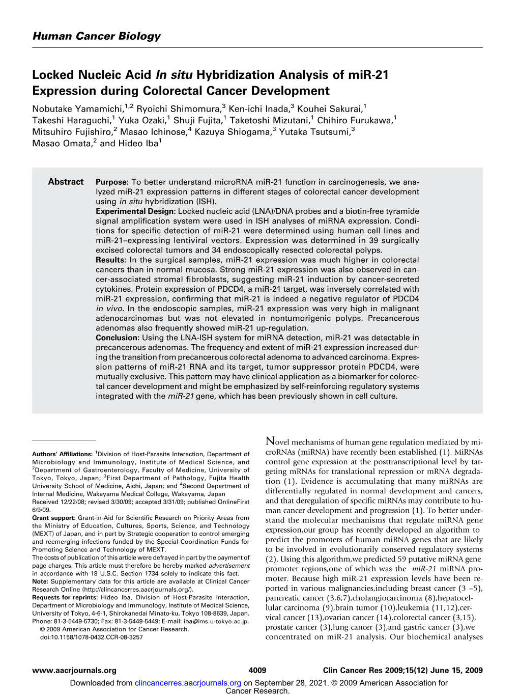 Locked Nucleic Acid in Situ Hybridization Analysis of Mir-21 Expression During Colorectal Cancer Development