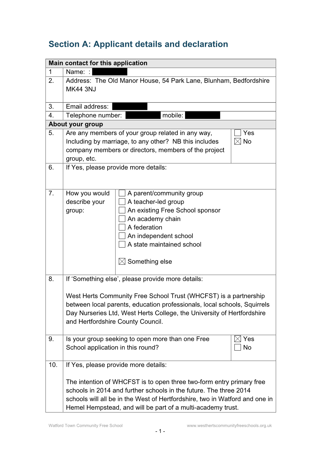 Section A: Applicant Details and Declaration