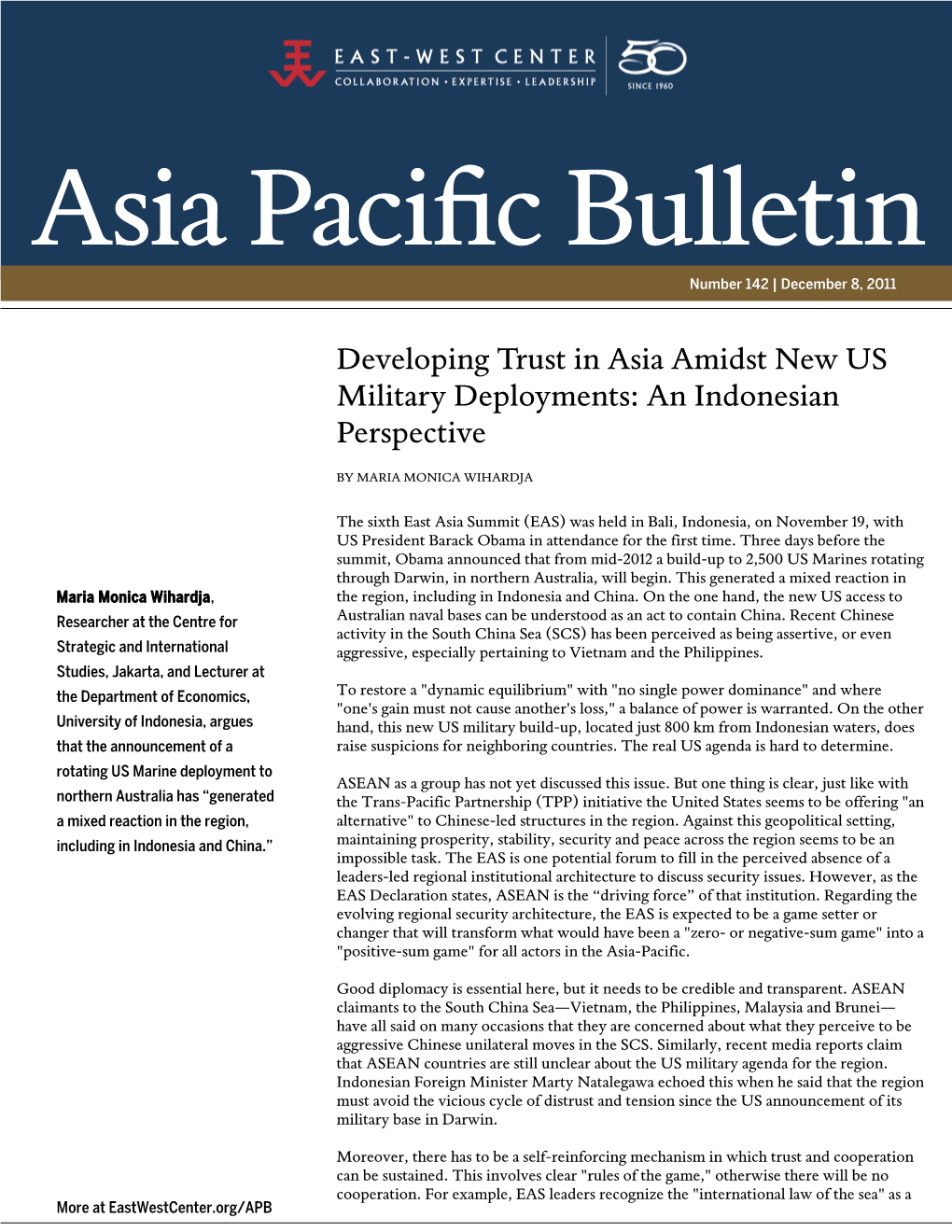 Developing Trust in Asia Amidst New US Military Deployment: An