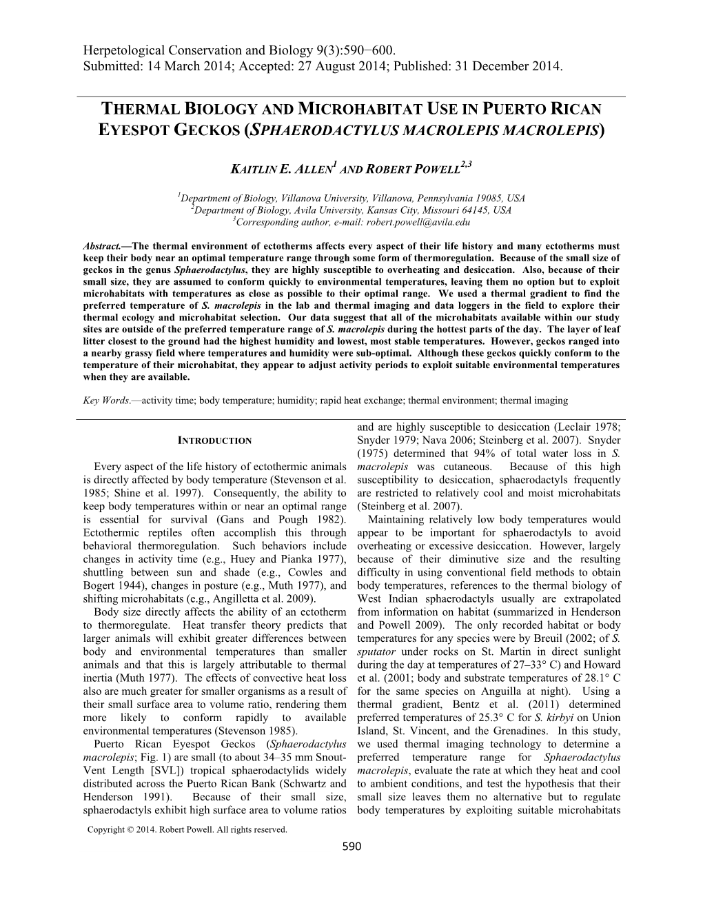 Thermal Biology and Microhabitat Use in Puerto Rican Eyespot Geckos (Sphaerodactylus Macrolepis Macrolepis)