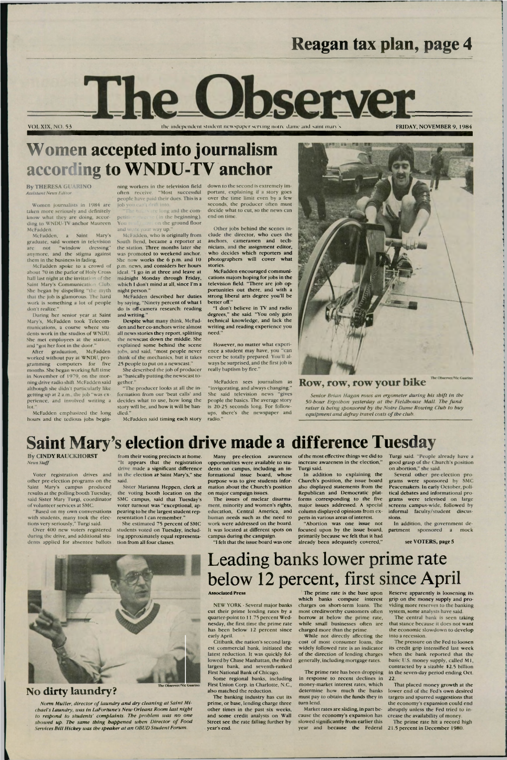 Reagan Tax Plan, Page 4 Women Accepted Into Journalism According to WNDU-TV Anchor Saint Mary's Election Drive Made a Differen