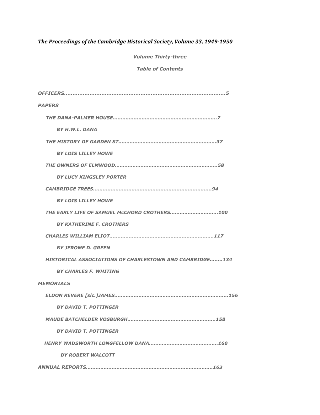 The Proceedings of the Cambridge Historical Society, Volume 33, 1949-1950