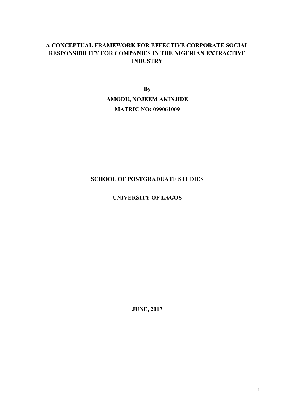 A Conceptual Framework for Effective Corporate Social Responsibility for Companies in the Nigerian Extractive Industry