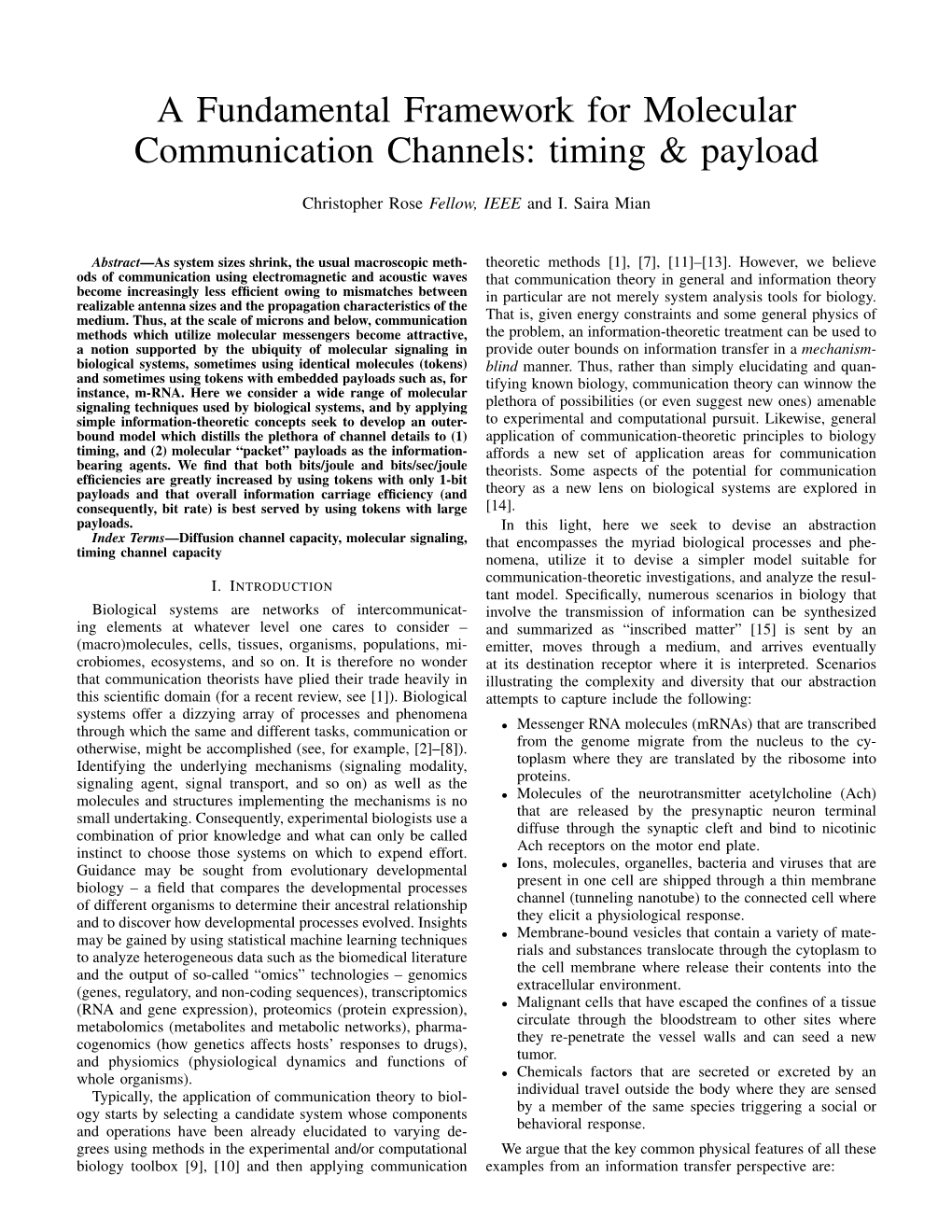 A Fundamental Framework for Molecular Communication Channels: Timing & Payload