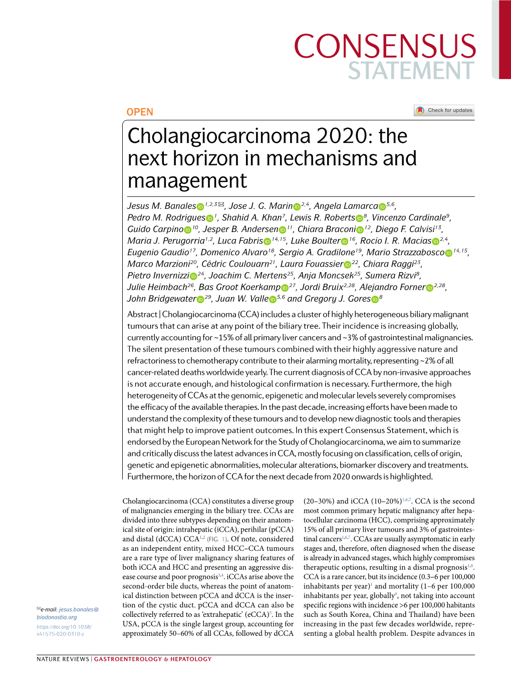 Cholangiocarcinoma 2020: the Next Horizon in Mechanisms and Management