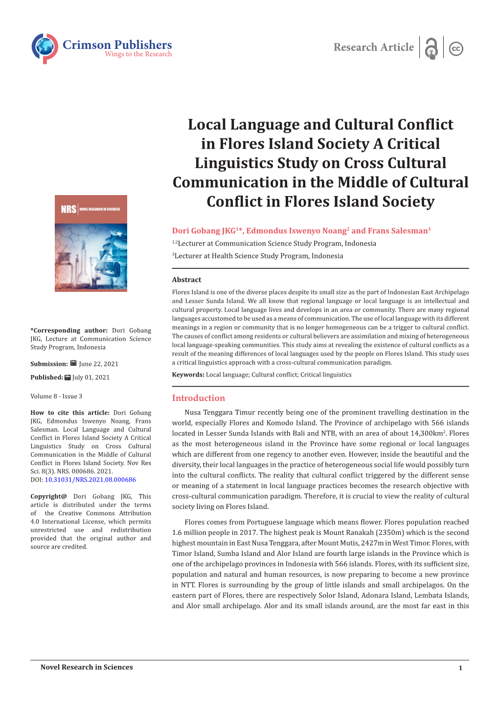 Local Language and Cultural Conflict in Flores Island Society a Critical