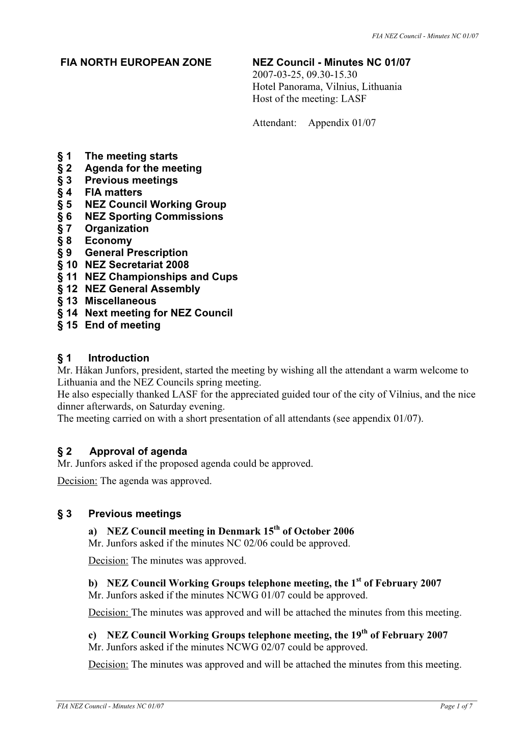 NEZ Council - Minutes NC 01/07