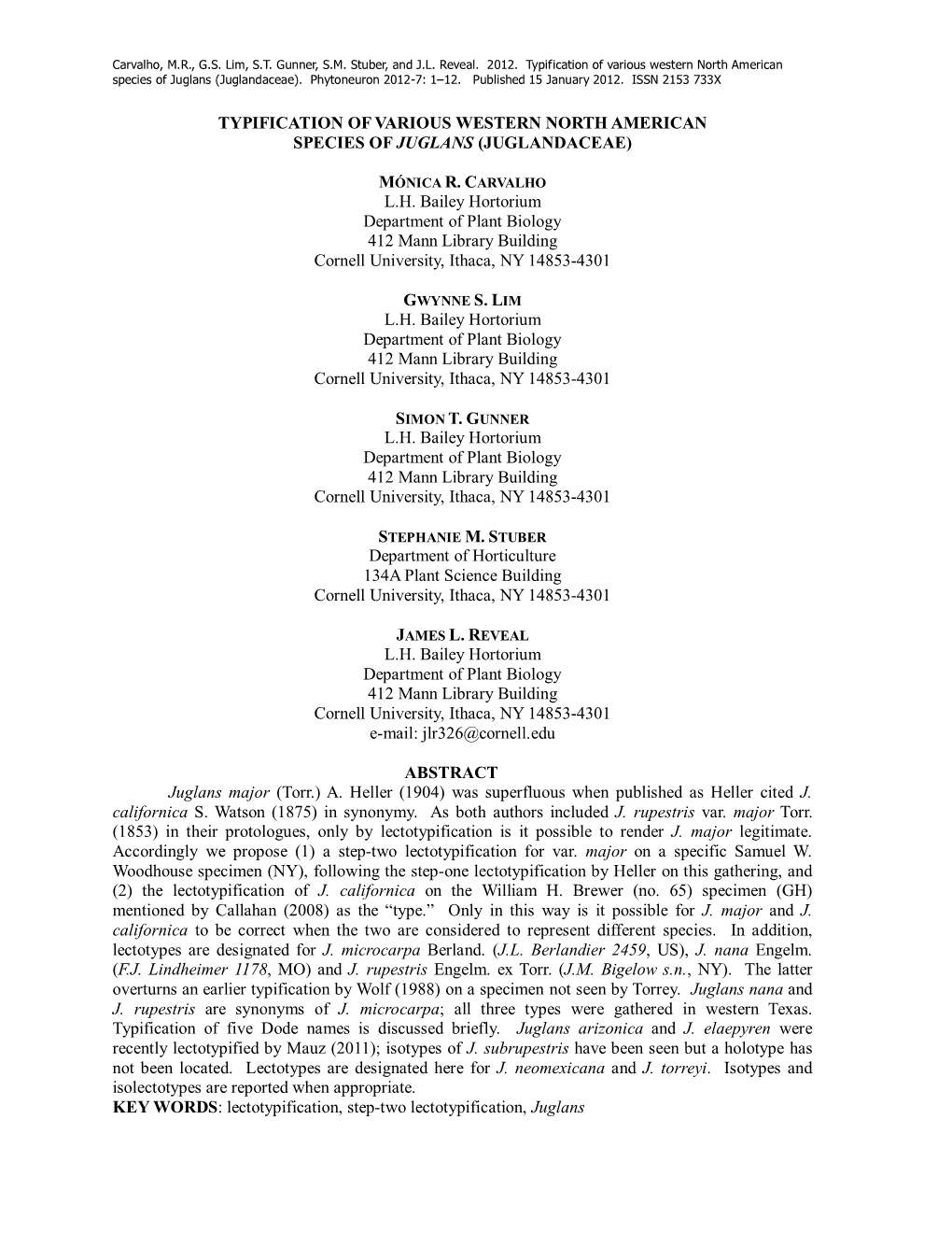 Typification of Various Western North American Species of Juglans (Juglandaceae)