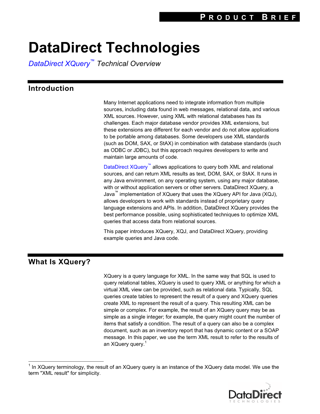 Datadirect Xquery™ Technical Overview