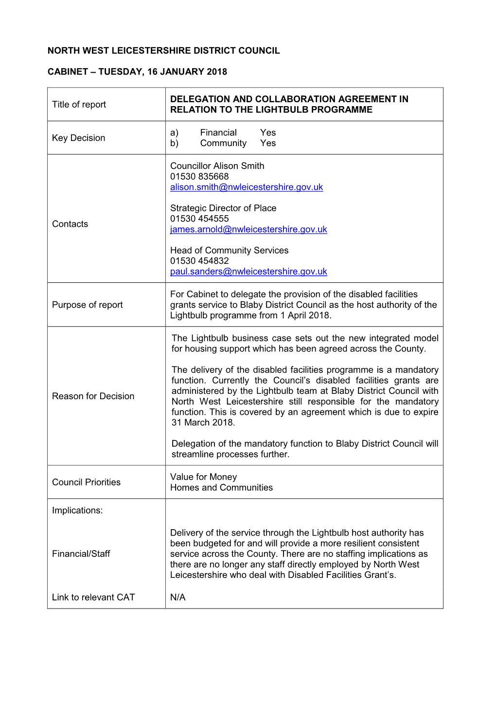 Delegation and Collaboration Agreement in Relation to the Lightbulb Programme PDF 292 KB