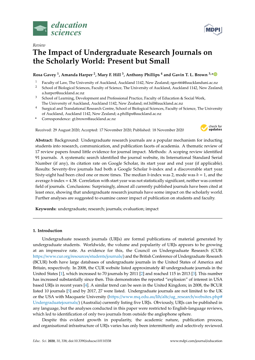 The Impact of Undergraduate Research Journals on the Scholarly World: Present but Small