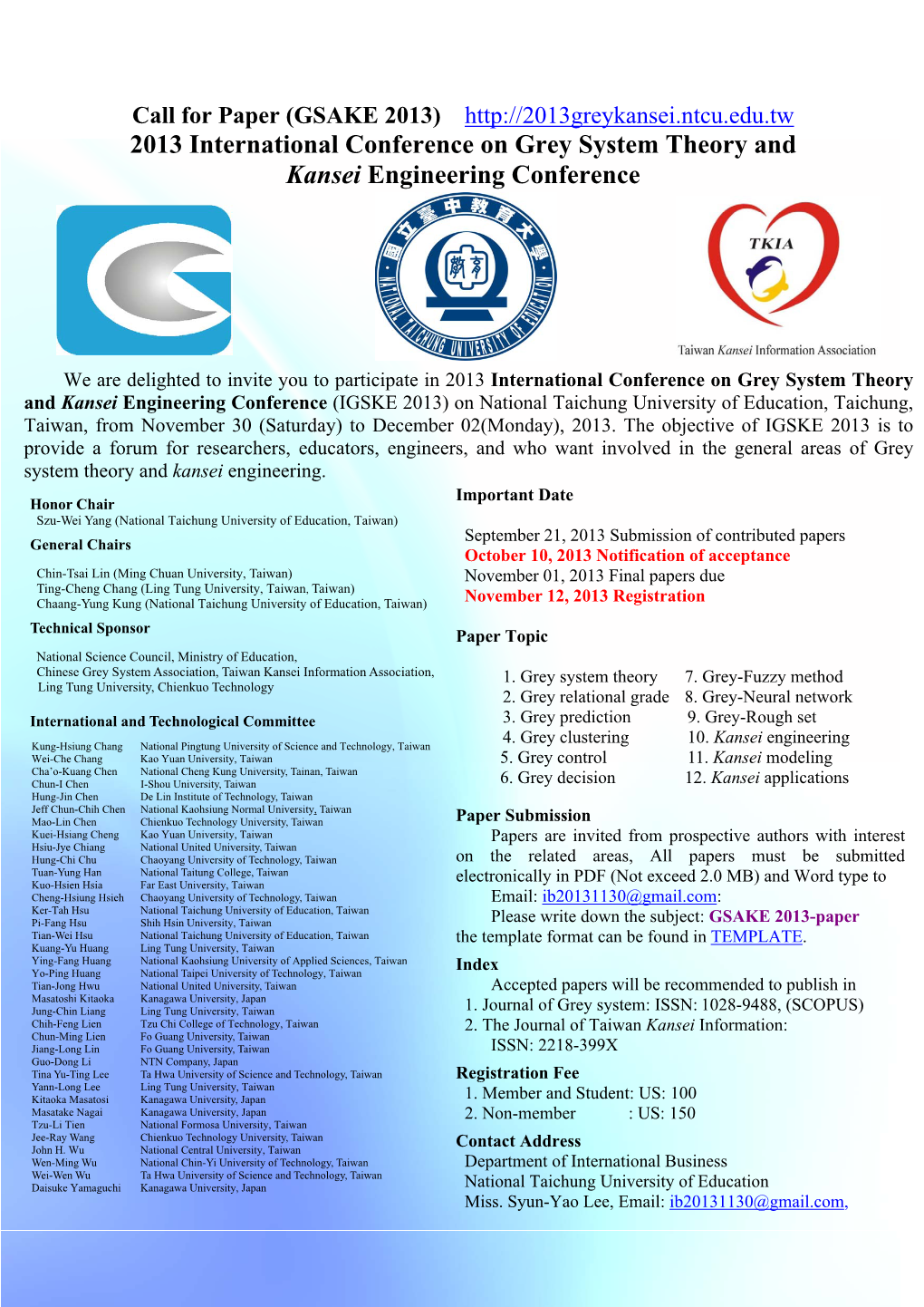 2013 International Conference on Grey System Theory and Kansei Engineering Conference