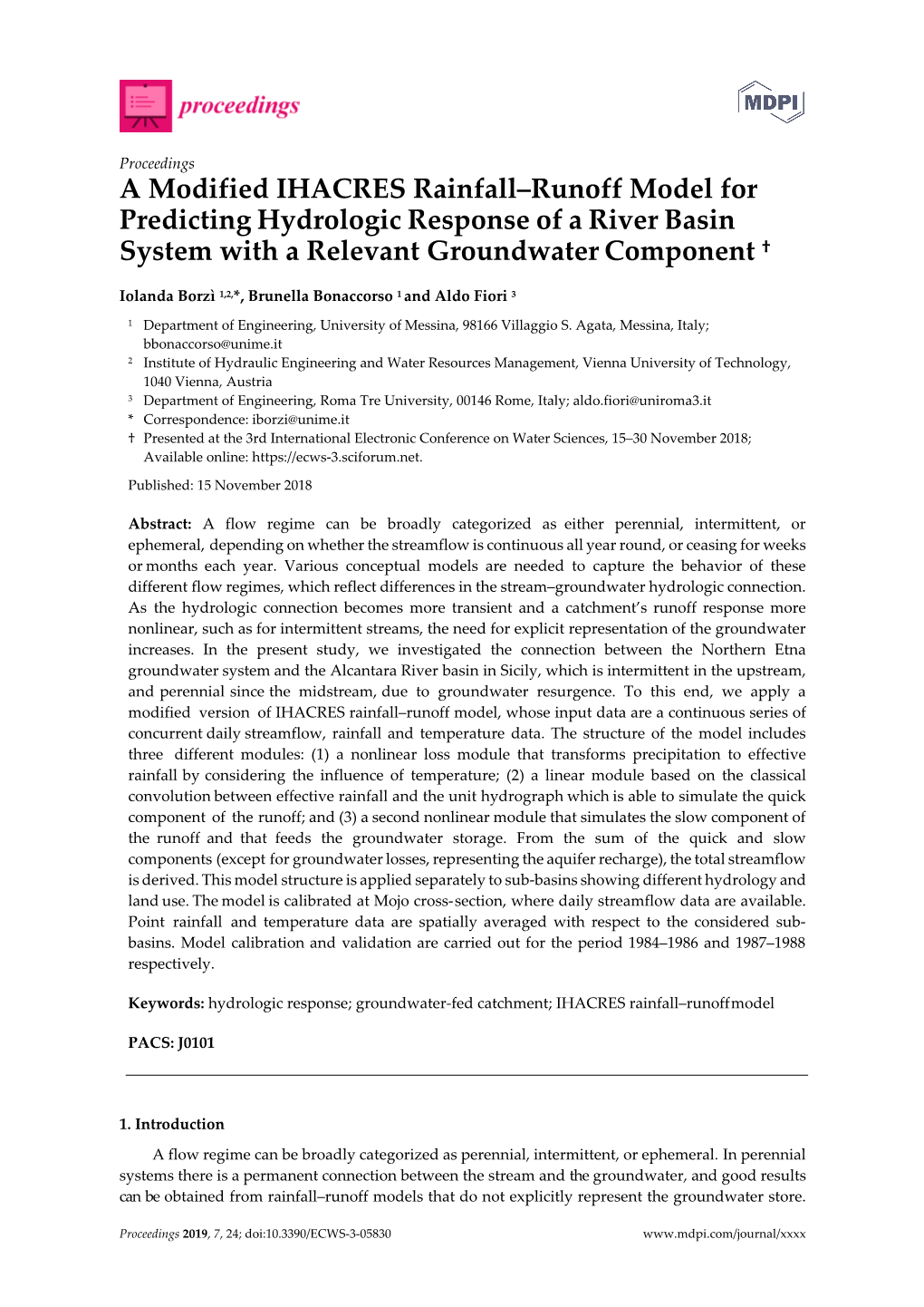 A Modified IHACRES Rainfall–Runoff Model for Predicting Hydrologic Response of a River Basin System with a Relevant Groundwater Component †