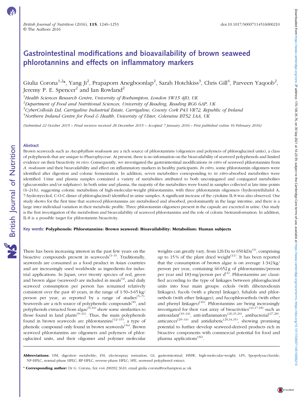 Gastrointestinal Modifications and Bioavailability of Brown Seaweed