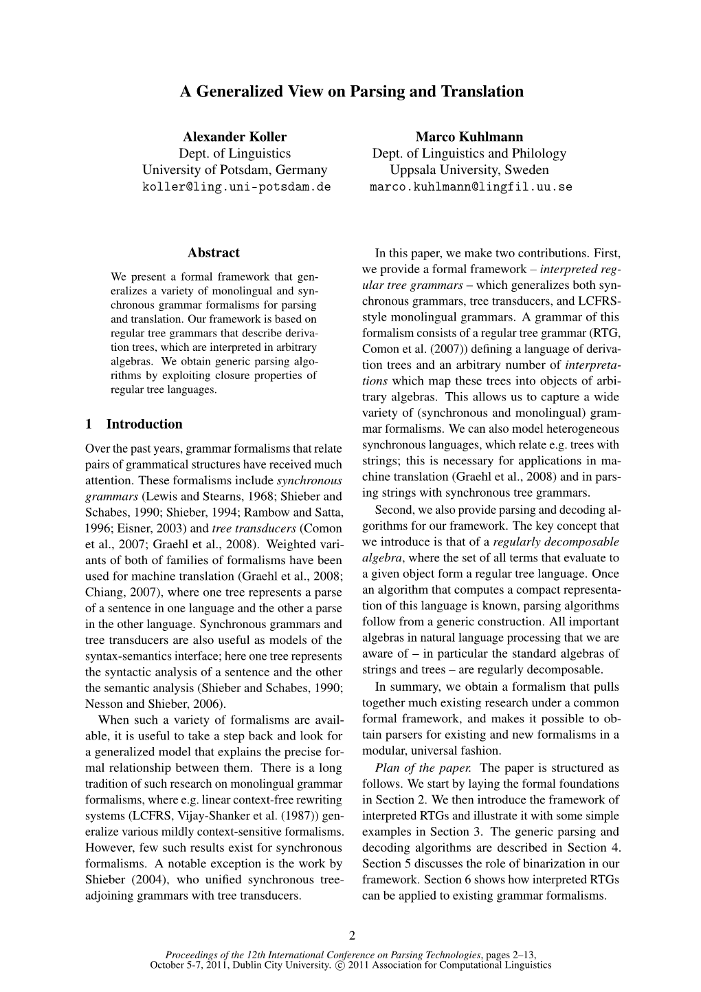 A Generalized View on Parsing and Translation