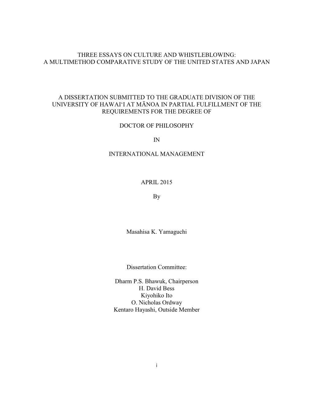 Three Essays on Culture and Whistleblowing: a Multimethod Comparative Study of the United States and Japan