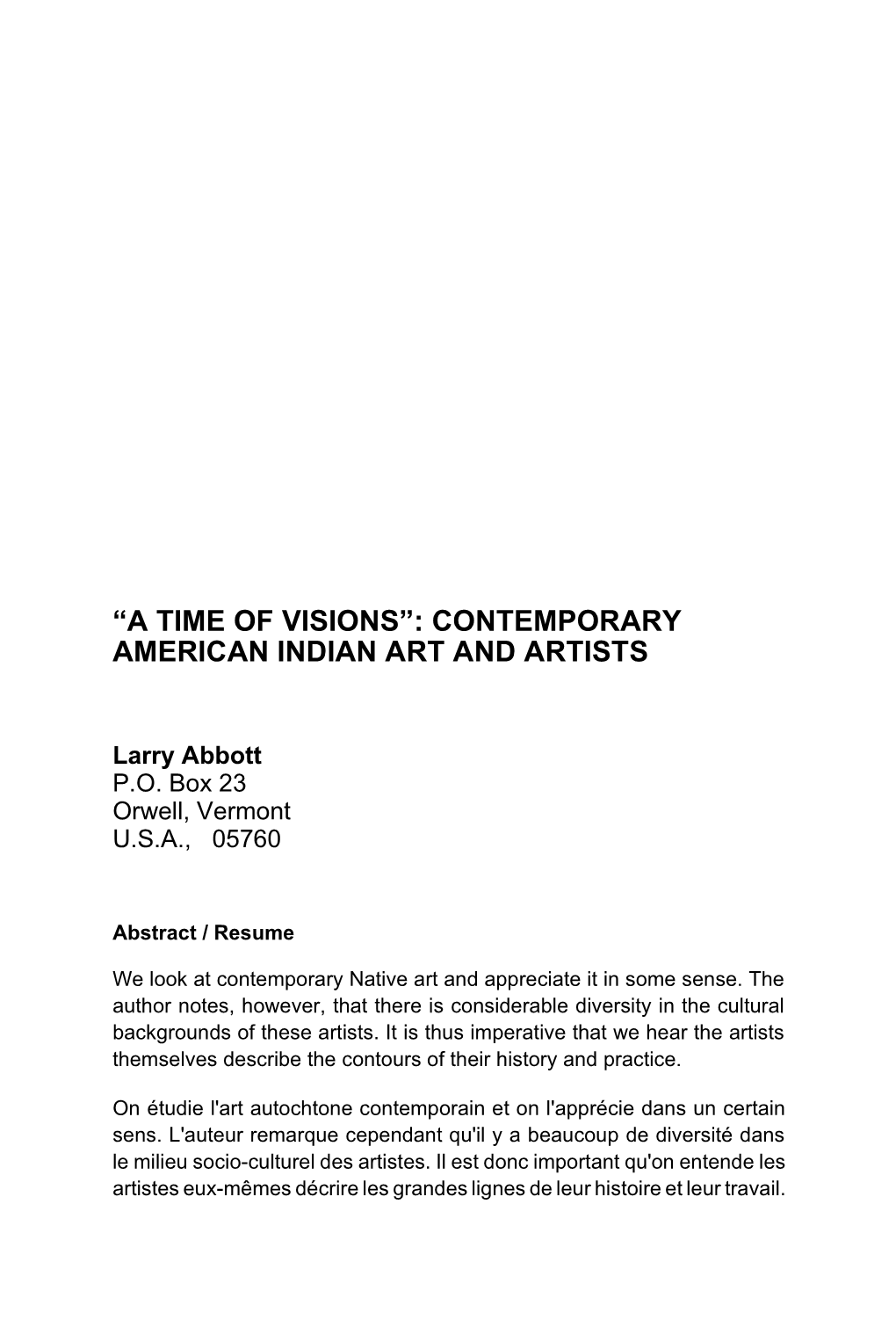 Contemporary American Indian Art and Artists