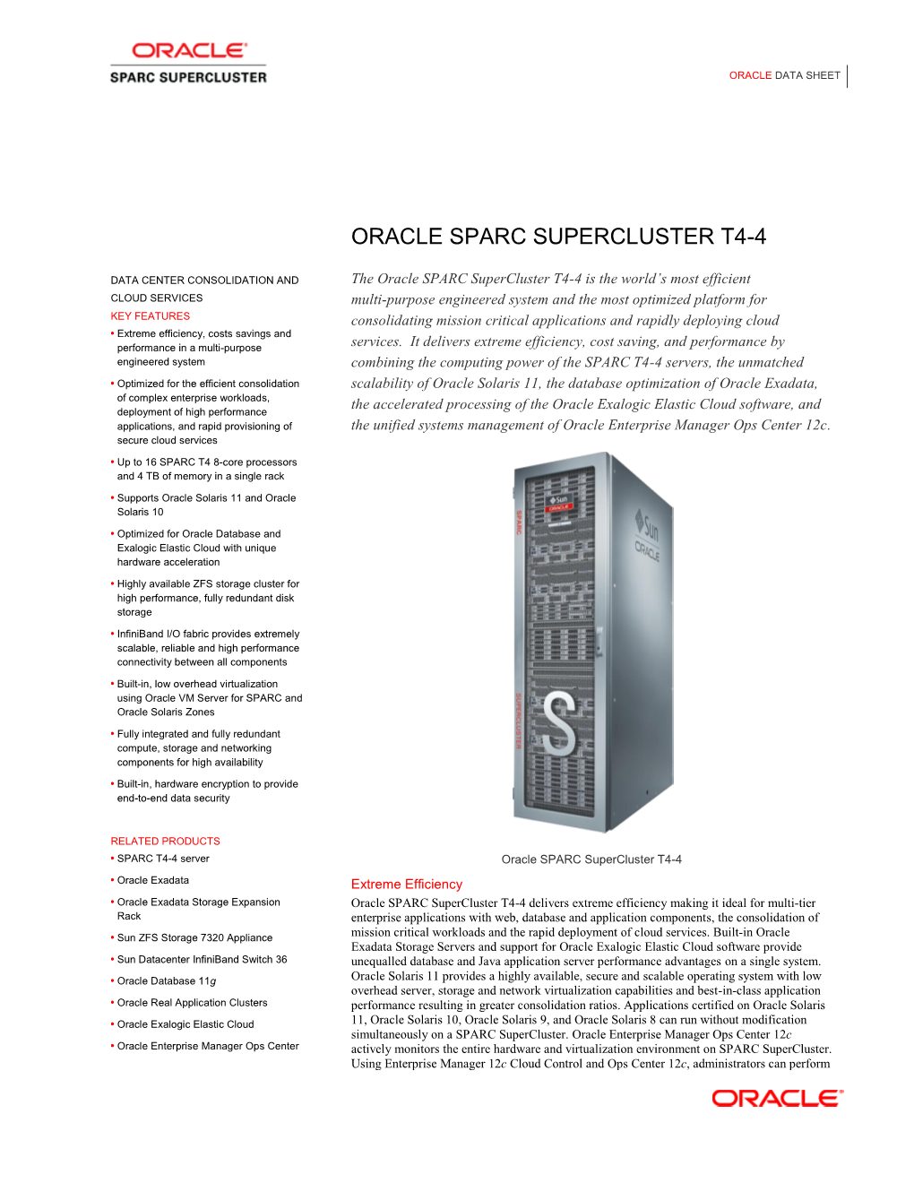 Oracle SPARC Supercluster T4-4 Data Sheet
