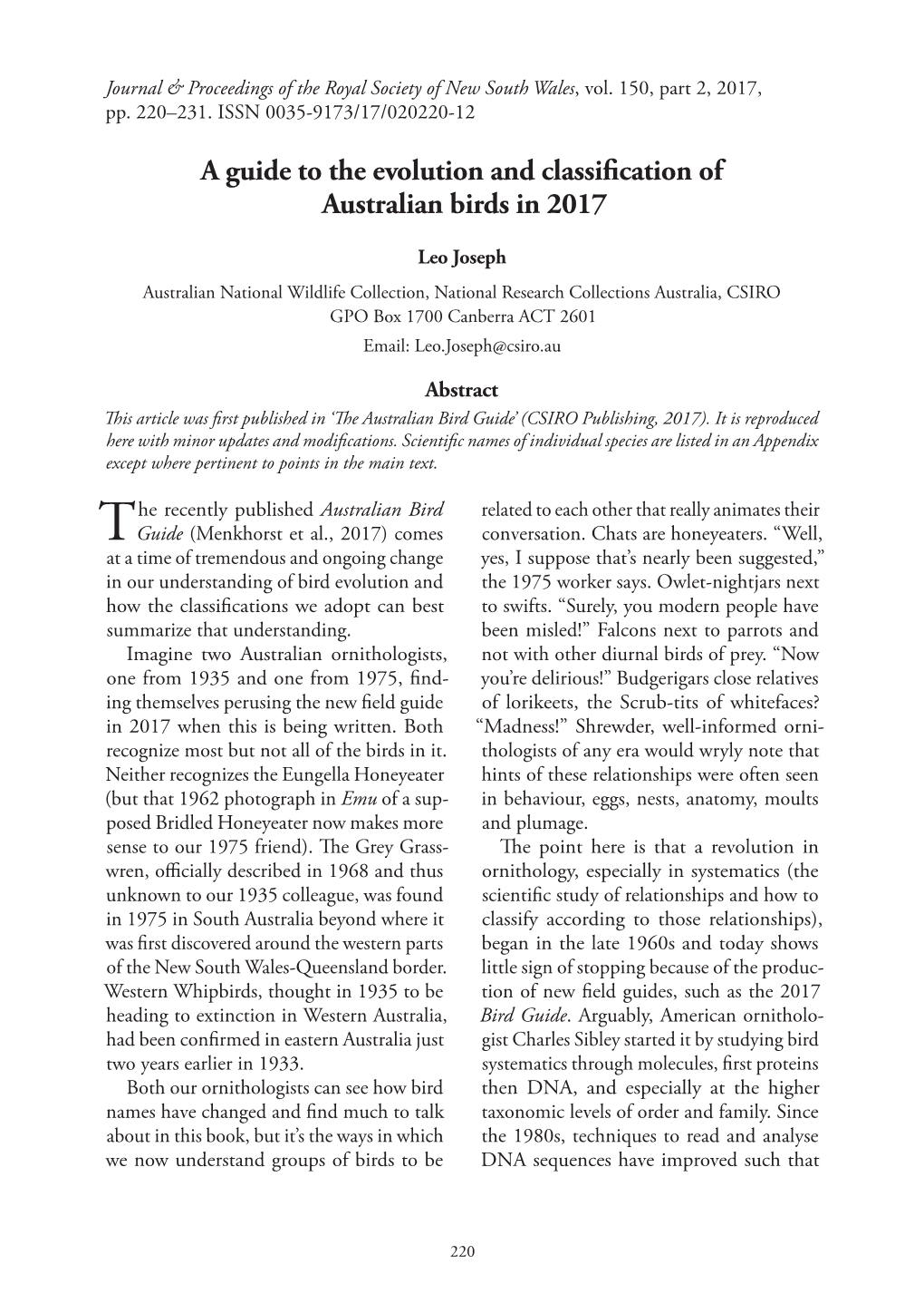 A Guide to the Evolution and Classification of Australian Birds in 2017