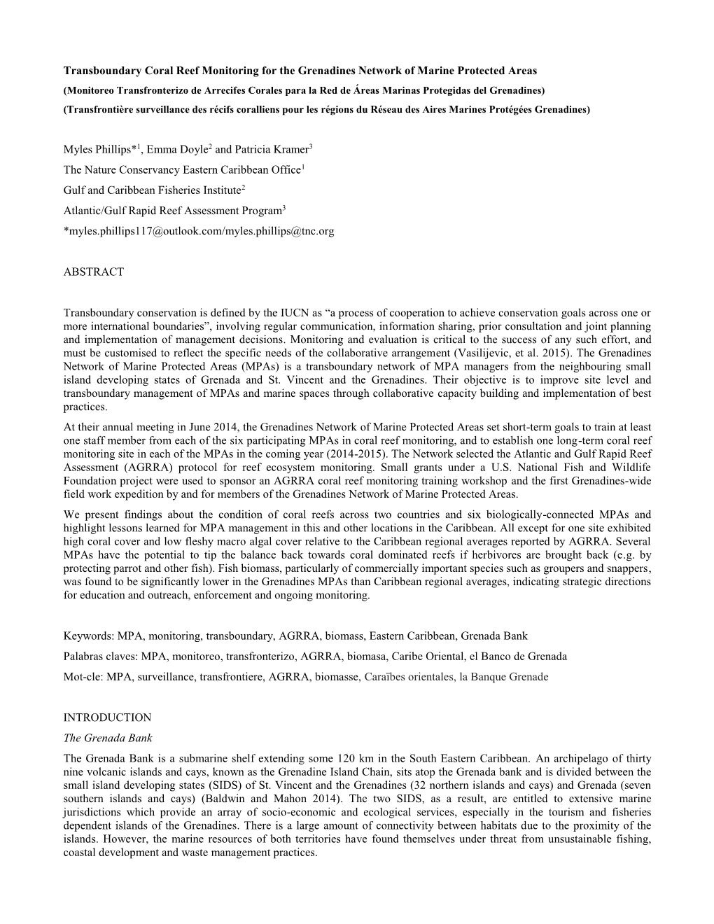 Transboundary Coral Reef Monitoring for the Grenadines Network Of