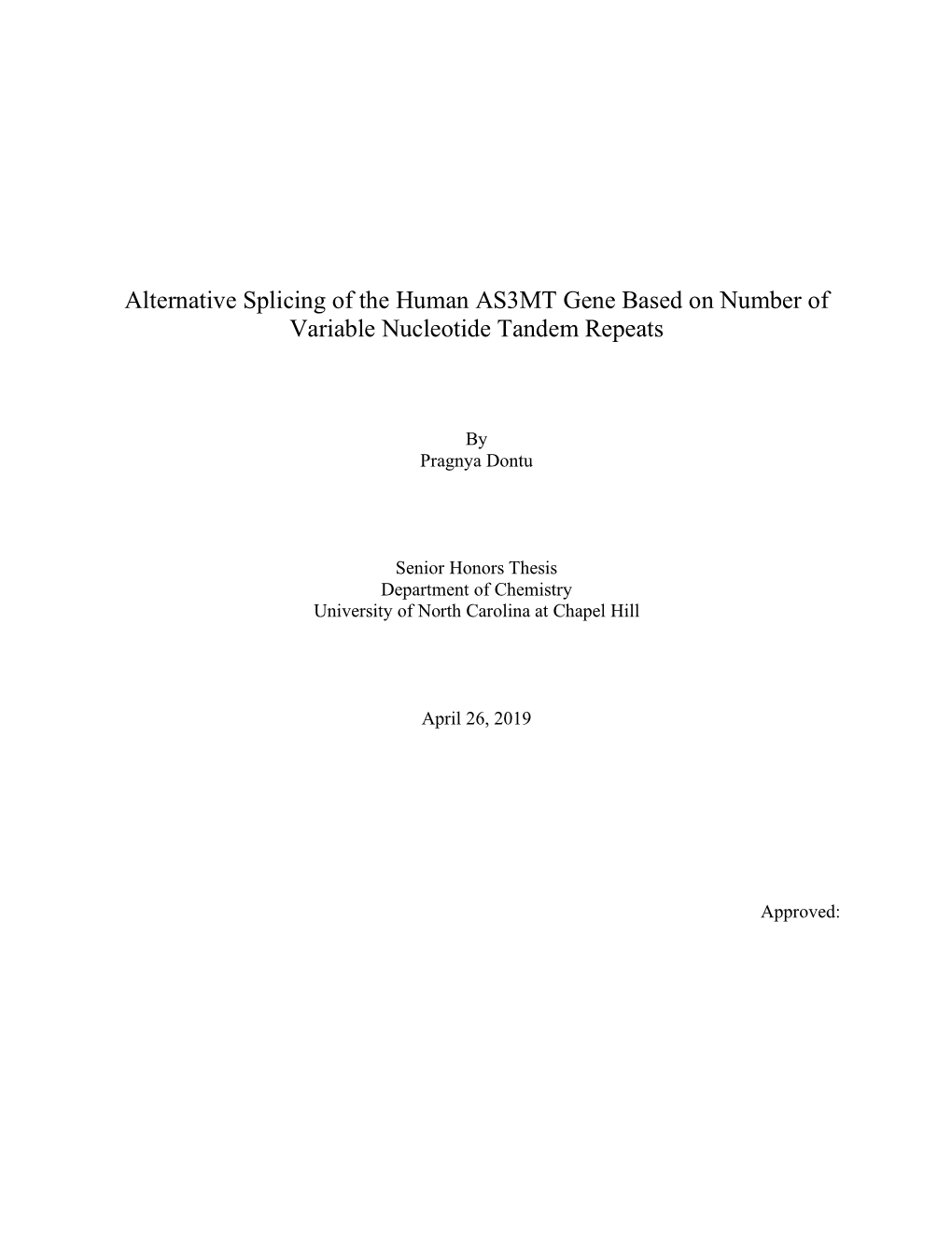 Alternative Splicing of the Human AS3MT Gene Based on Number of Variable Nucleotide Tandem Repeats