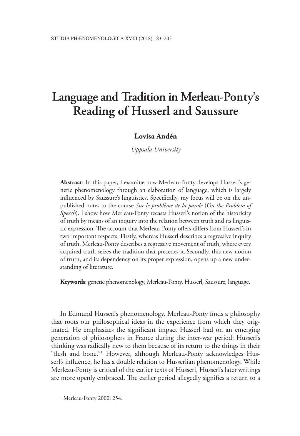 Language and Tradition in Merleau-Ponty's Reading Of