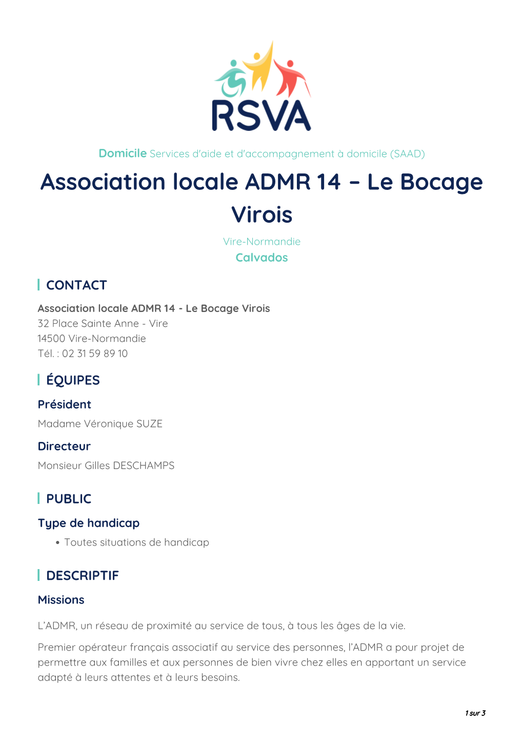 Association Locale ADMR 14 – Le Bocage Virois Vire-Normandie Calvados