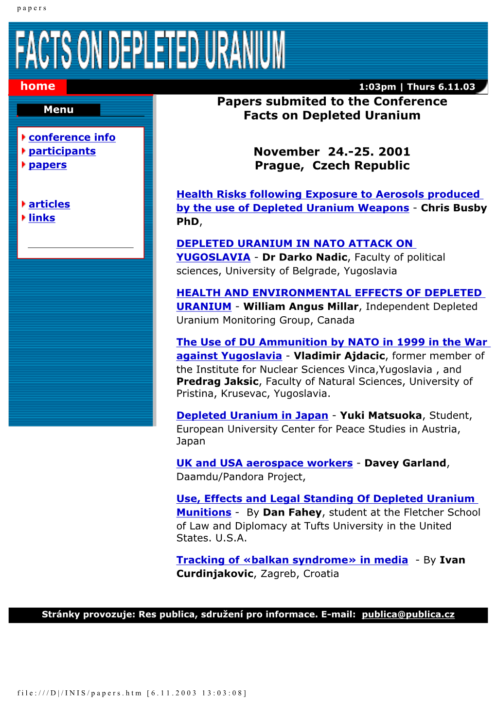 Papers Submited to the Conference Facts on Depleted Uranium