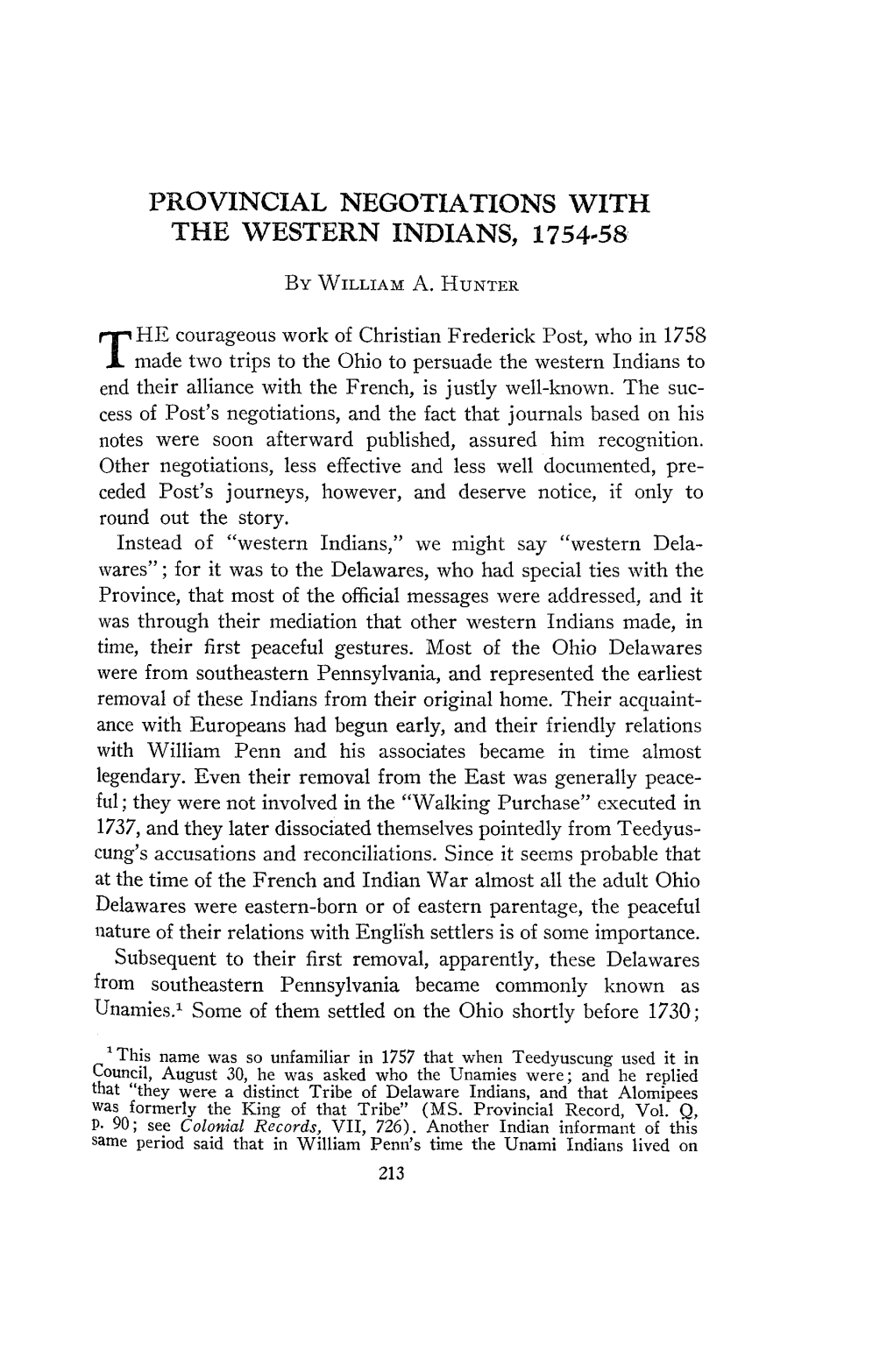 Provincial Negotiations with the Western Indians, 1754-58