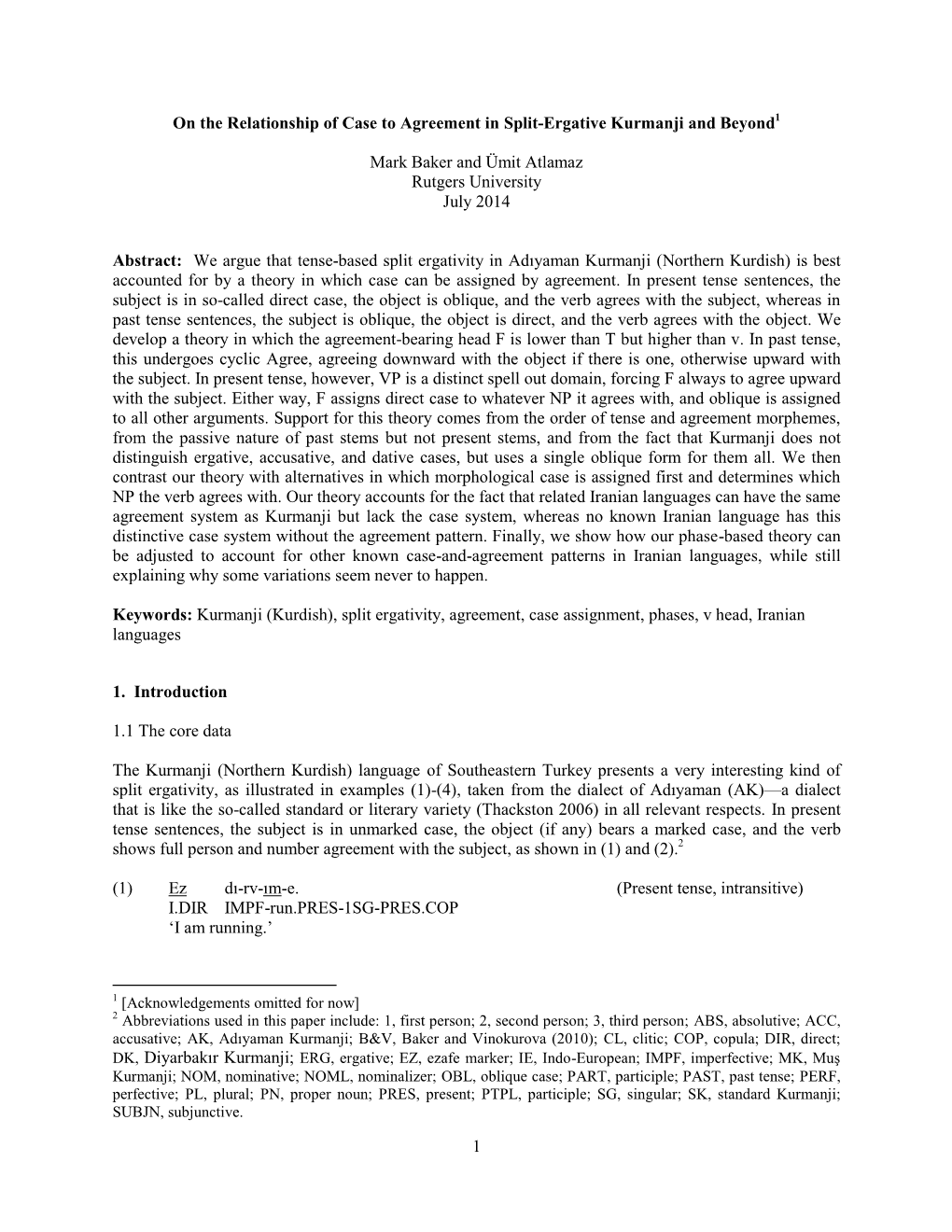 On the Relationship of Case and Agreement in Split Ergative