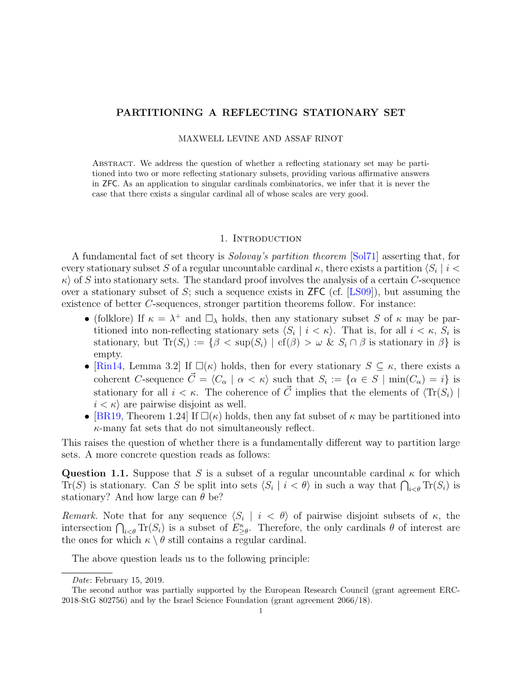 PARTITIONING a REFLECTING STATIONARY SET 1. Introduction A