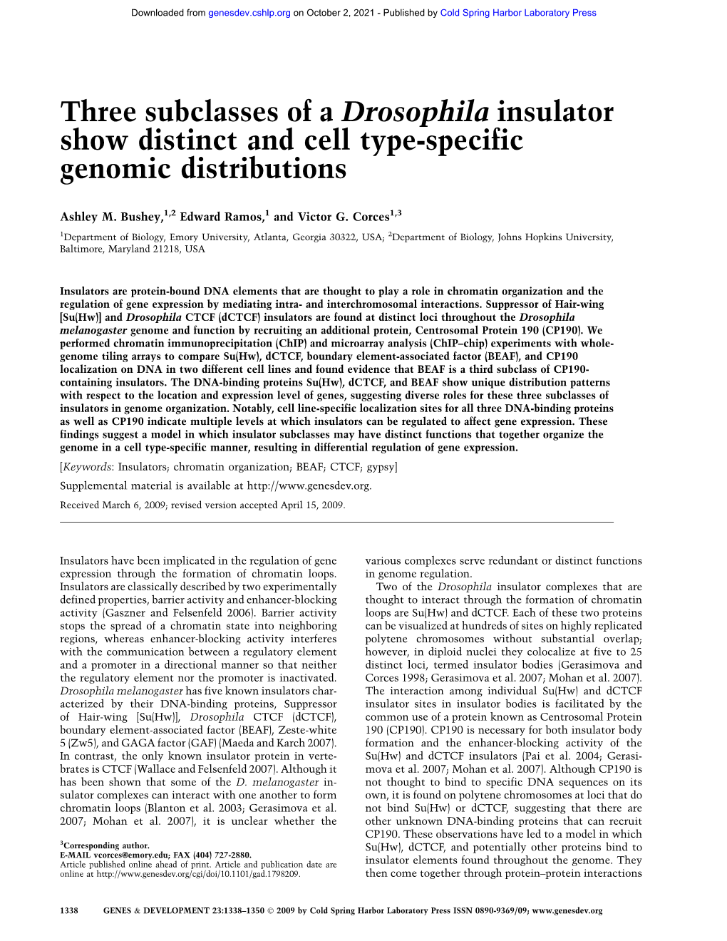 Three Subclasses of a Drosophila Insulator Show Distinct and Cell Type-Specific Genomic Distributions