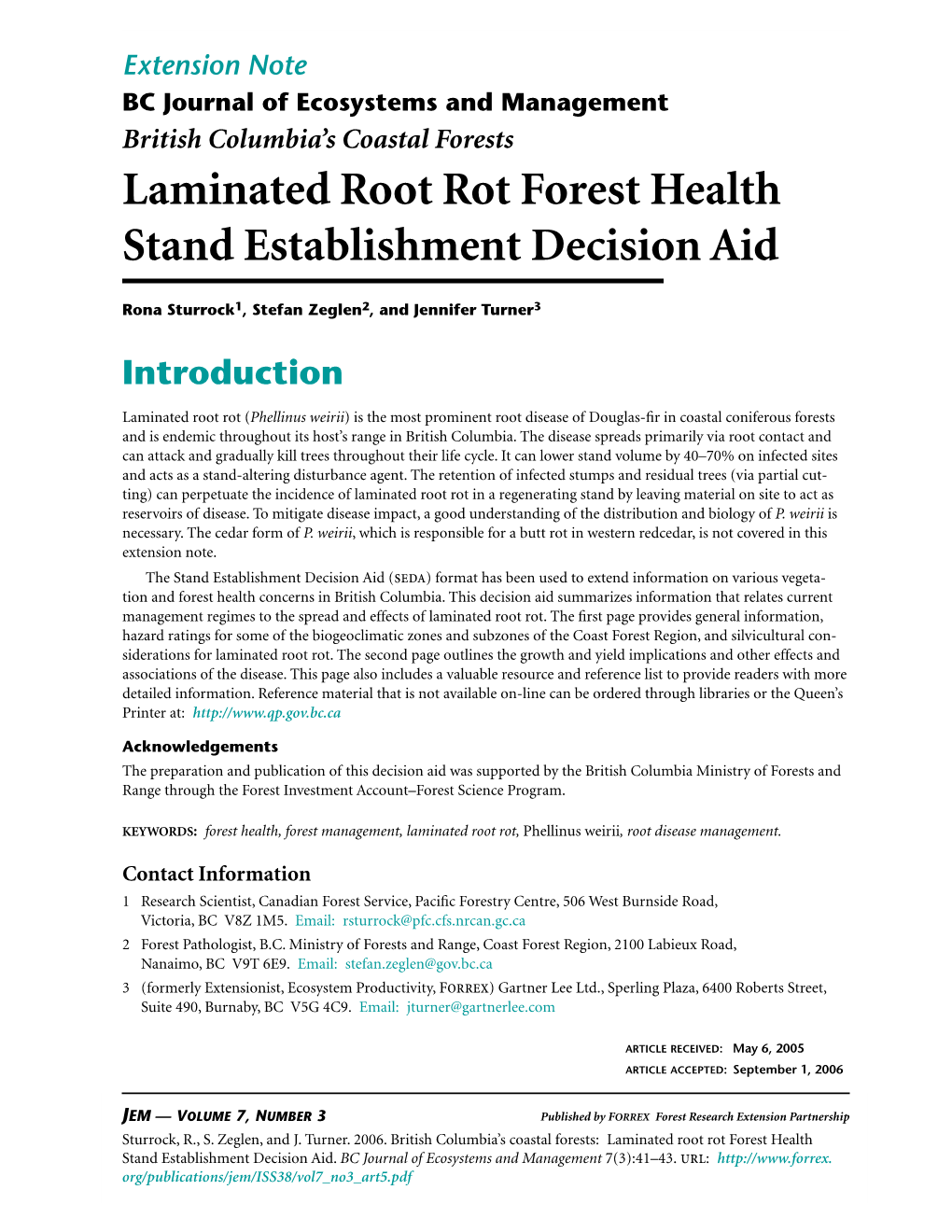 Laminated Root Rot Forest Health Stand Establishment Decision Aid
