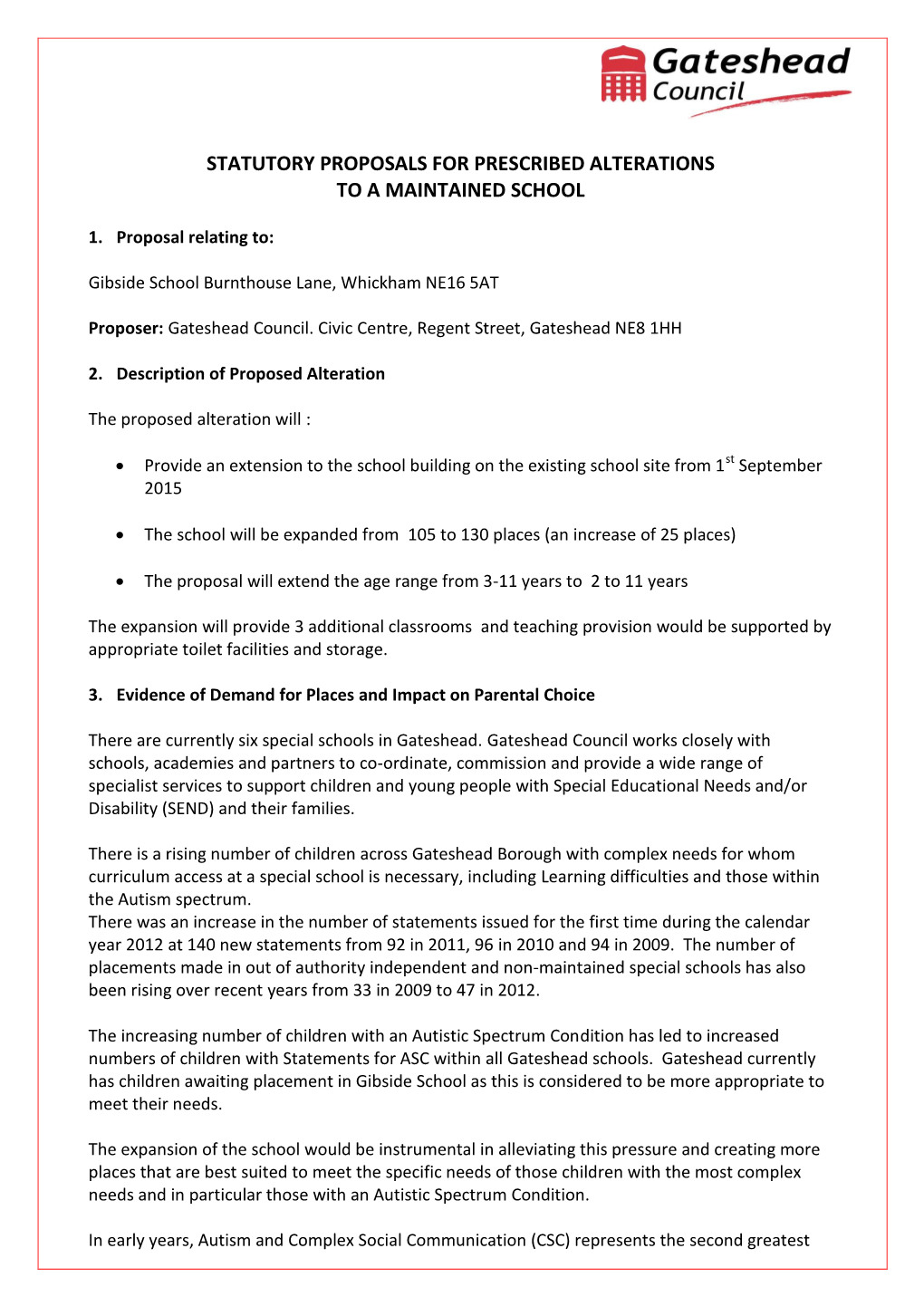 Statutory Proposals for Prescribed Alterations to a Maintained School